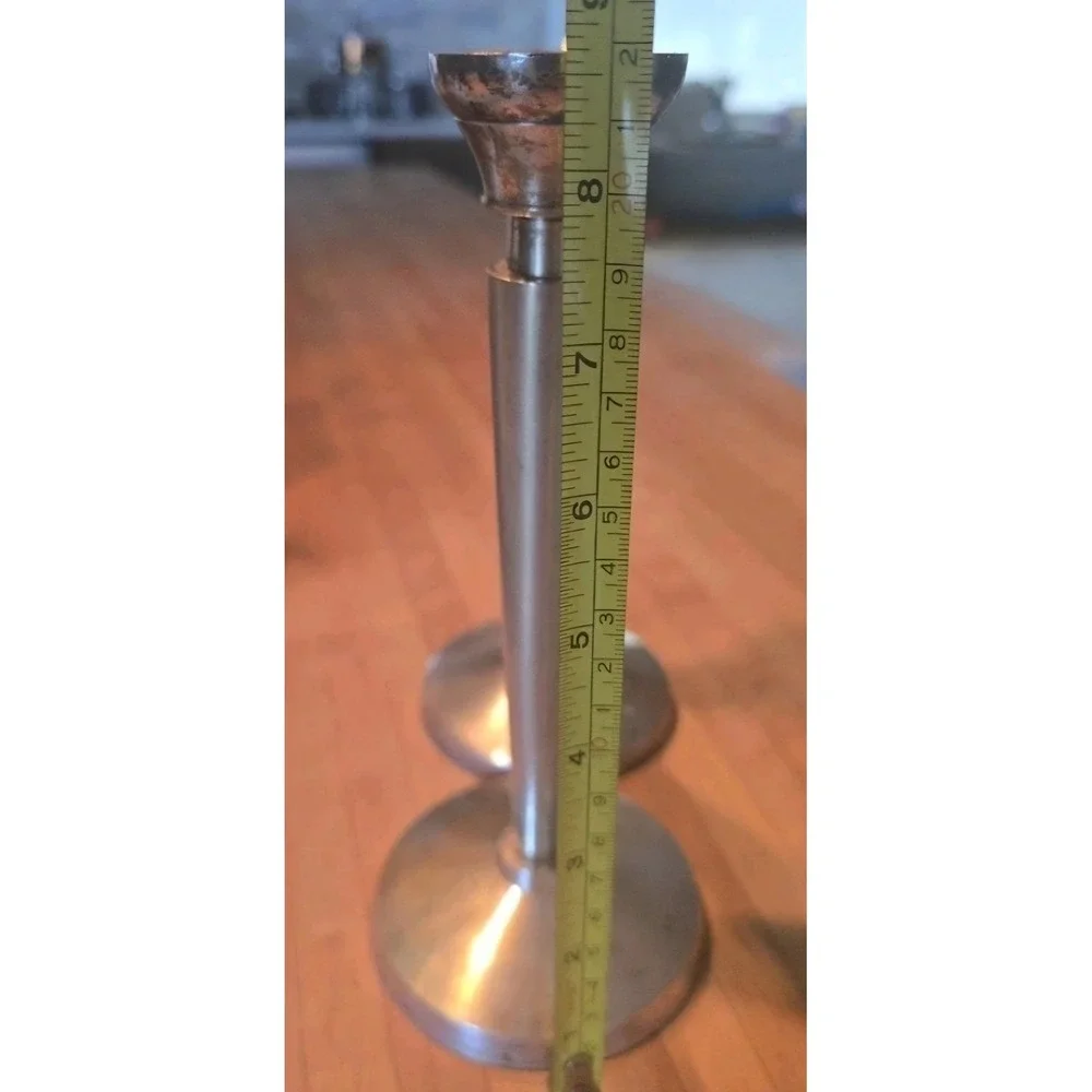 Pottery Barn Silver Metal Taper Candle Holders Set 2 Modern Minimalist Decor